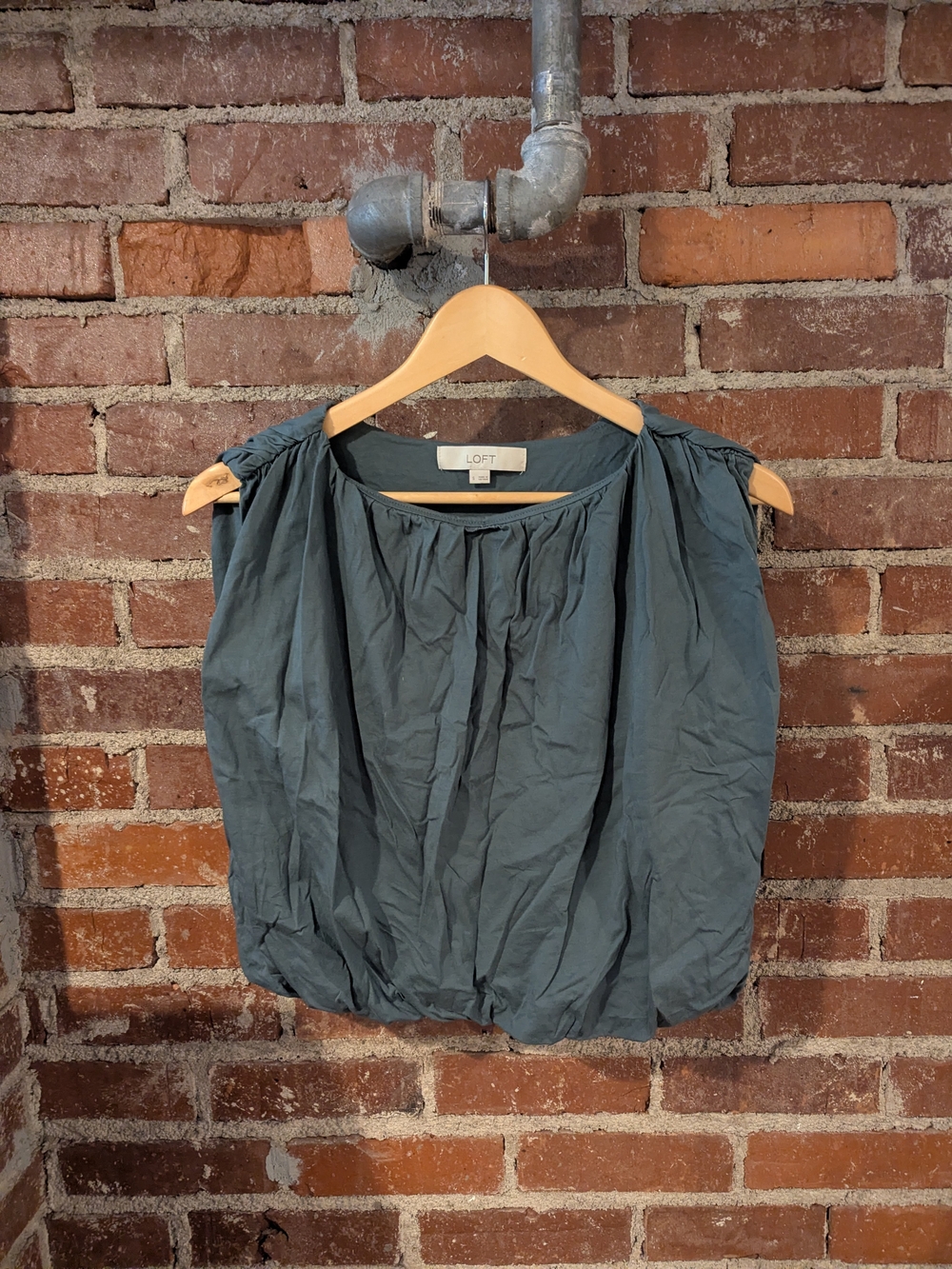 LOFT Slate Blue Sleeveless Gathered Neck Blouson Top